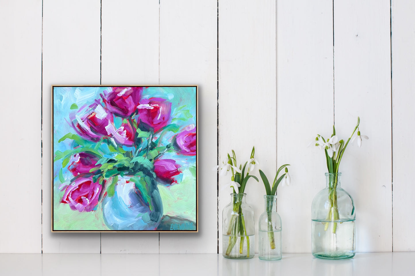 Floral Magenta 28x28cm Framed