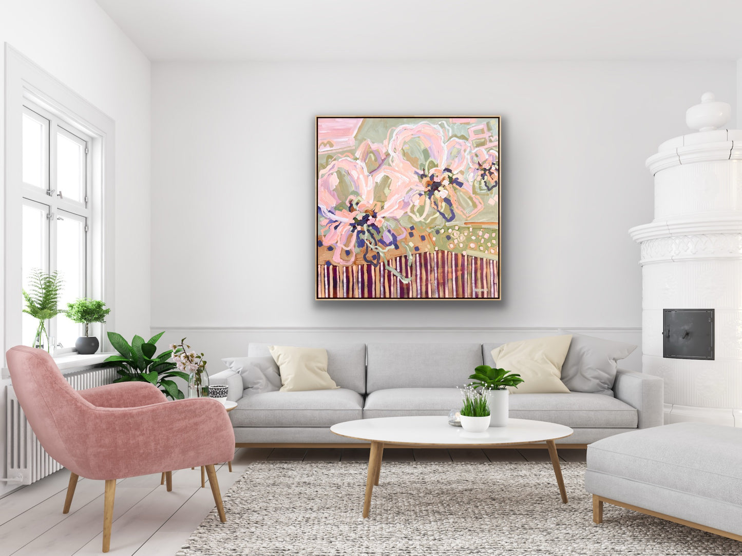 Lovers Sunlit Flowers 103x103 cm Framed