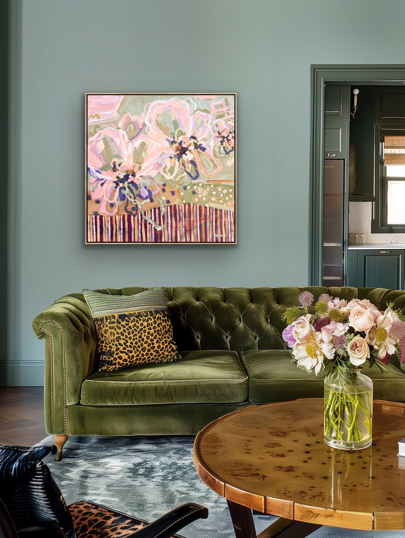 Lovers Sunlit Flowers 103x103 cm Framed