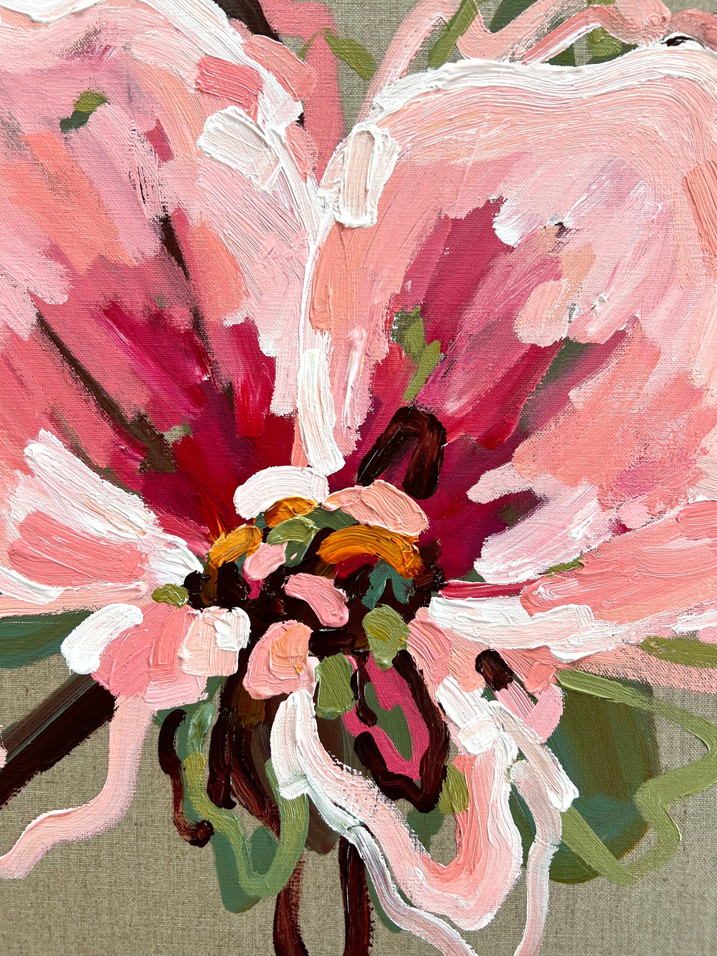 Pink On Linen 53x53cm FRAMED