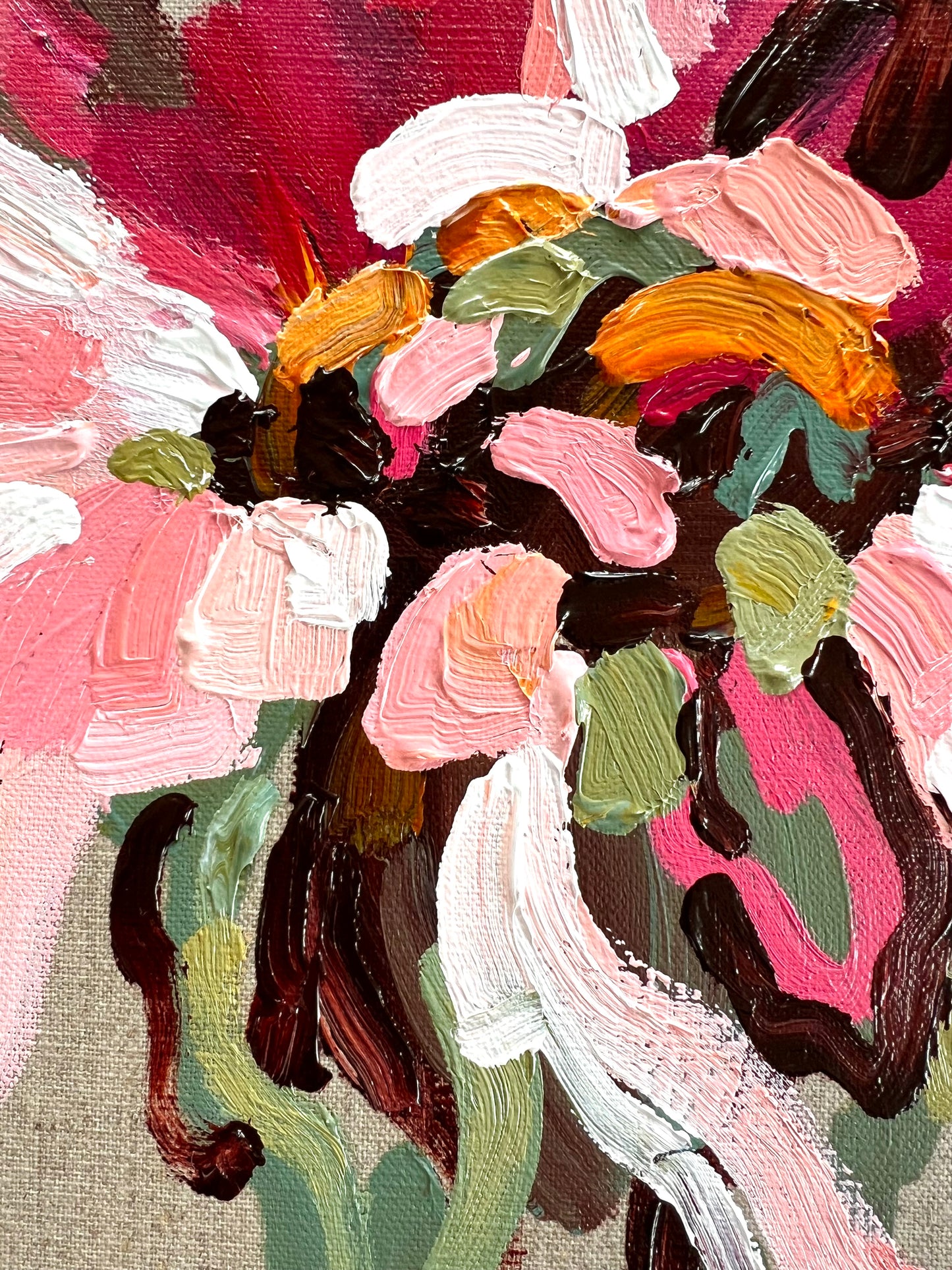 Pink On Linen 53x53cm FRAMED