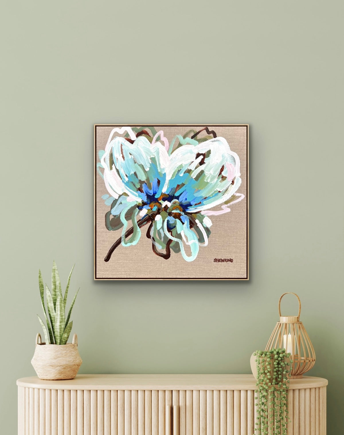 Sun On The Blue Flower 53x53cm FRAMED