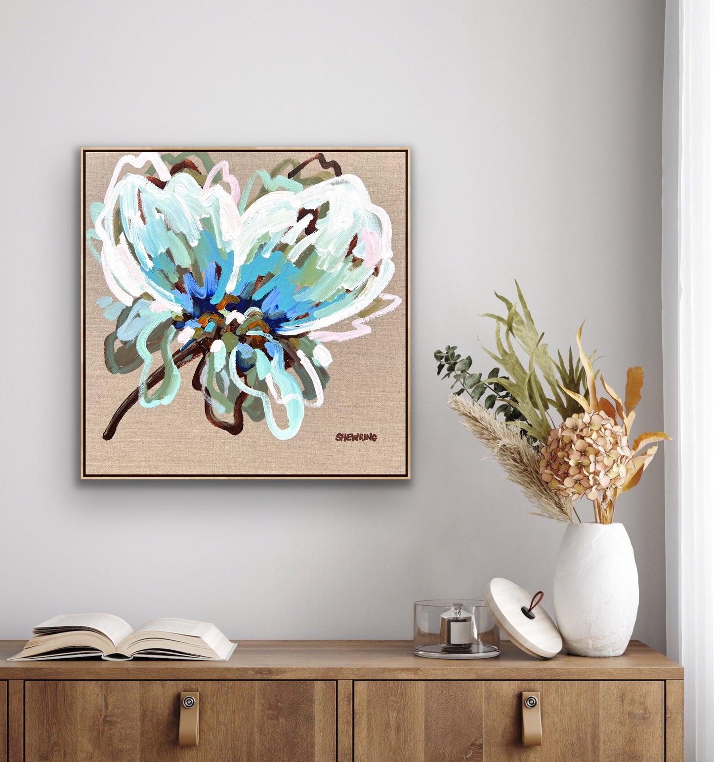 Sun On The Blue Flower 53x53cm FRAMED