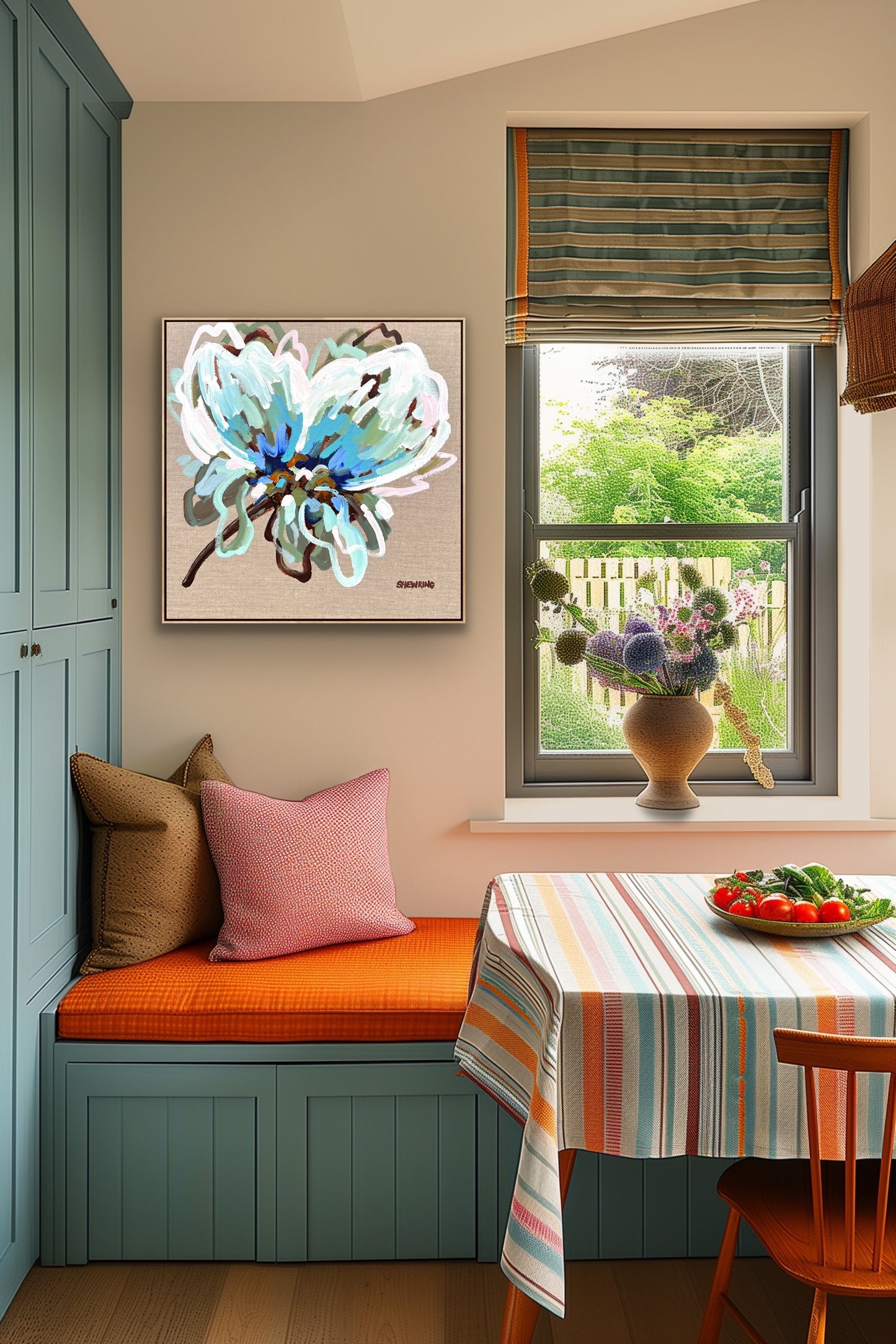 Sun On The Blue Flower 53x53cm FRAMED