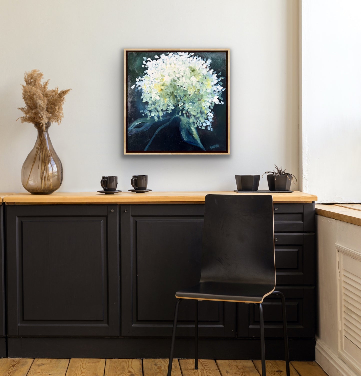 Sunlit Hydrangea 43x43cm FRAMED SOLD