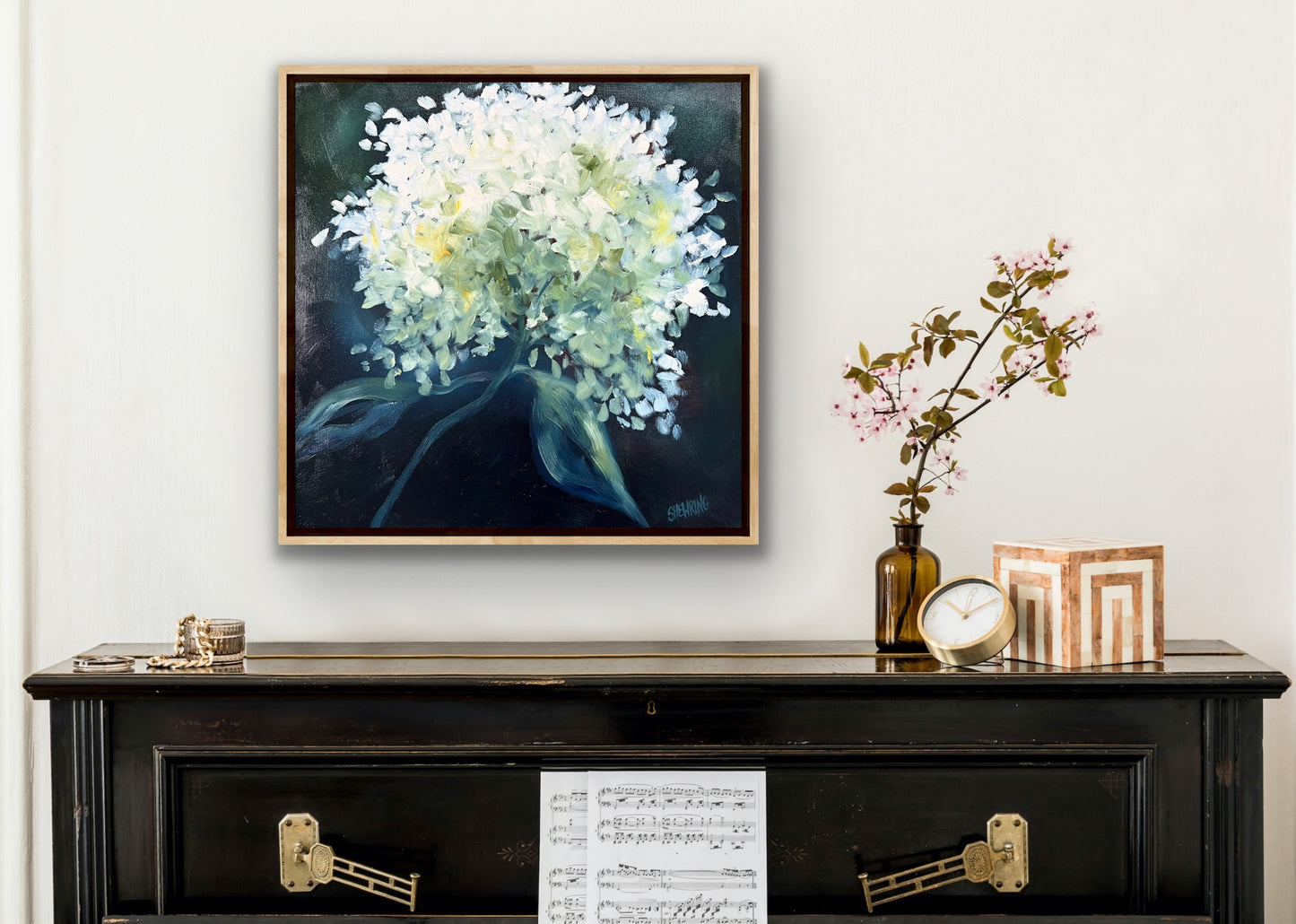 Sunlit Hydrangea 43x43cm FRAMED SOLD