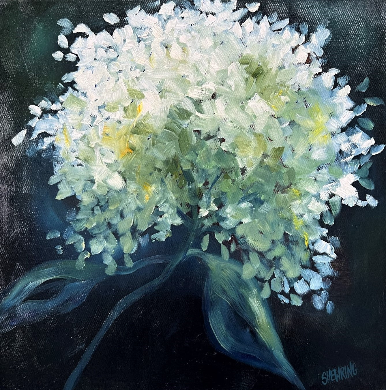 Sunlit Hydrangea 43x43cm FRAMED SOLD