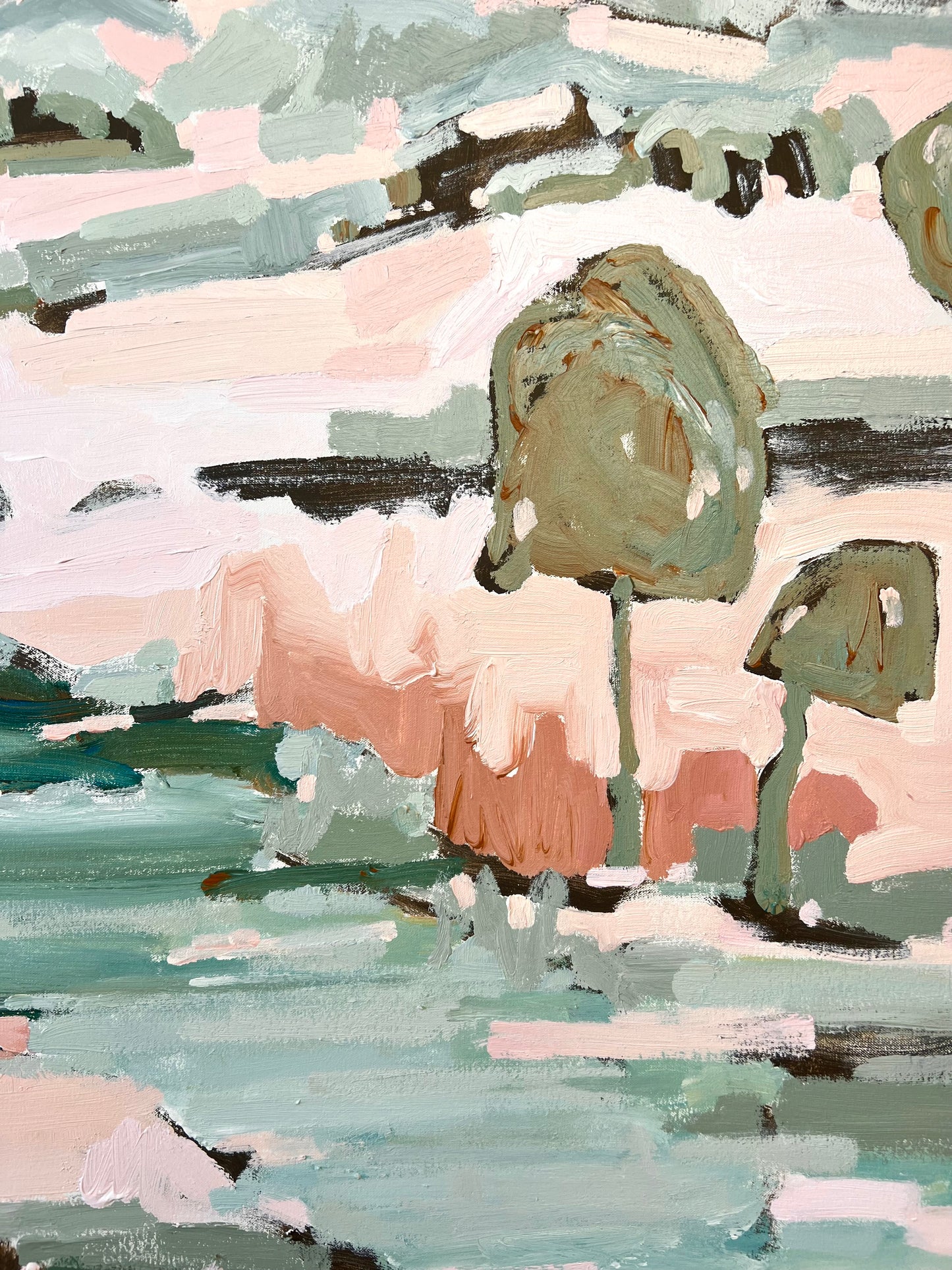 Sunshine On The Riverbank 103x103cm FRAMED