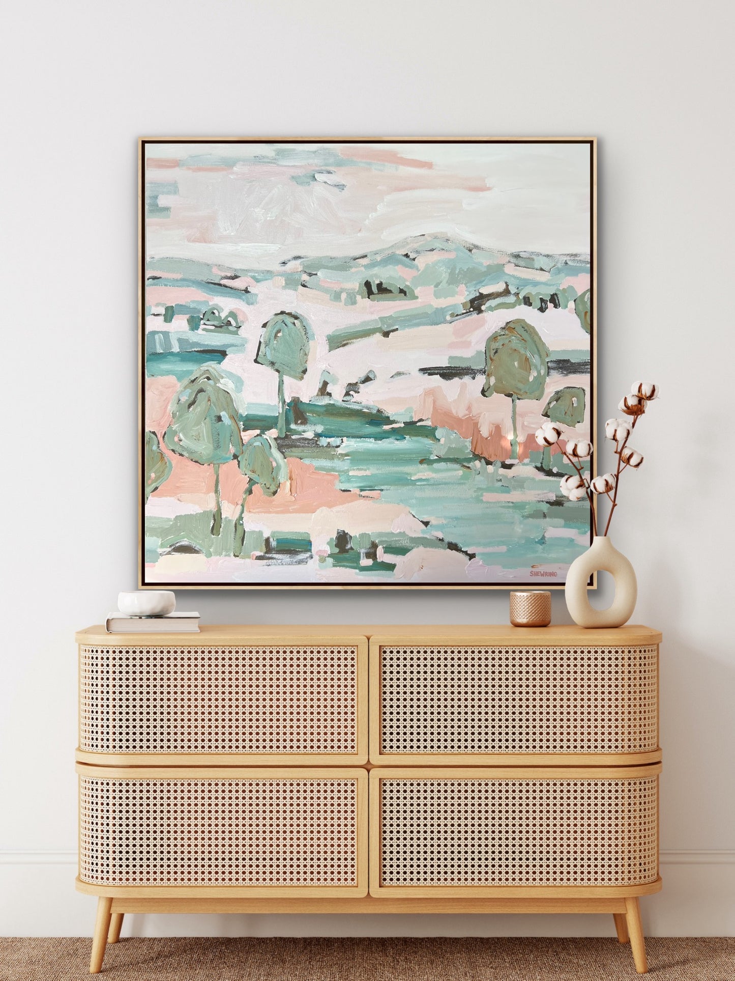 Sunshine On The Riverbank 103x103cm FRAMED
