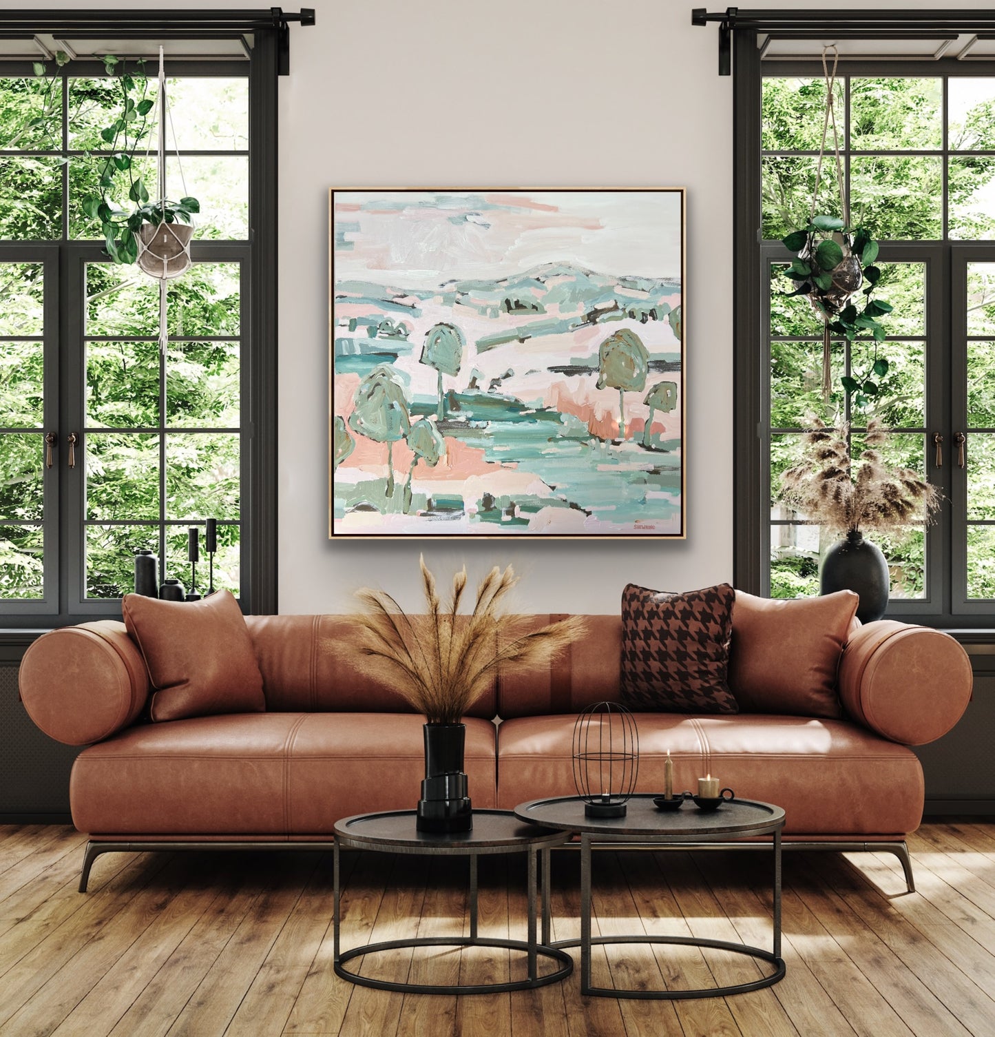Sunshine On The Riverbank 103x103cm FRAMED