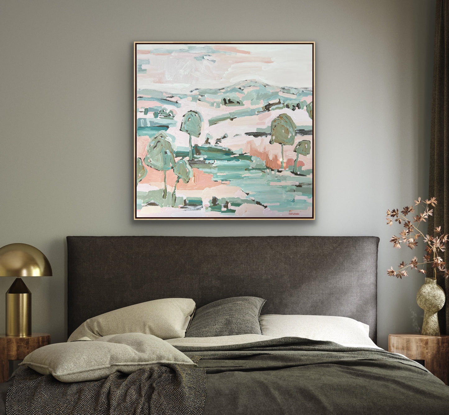 Sunshine On The Riverbank 103x103cm FRAMED