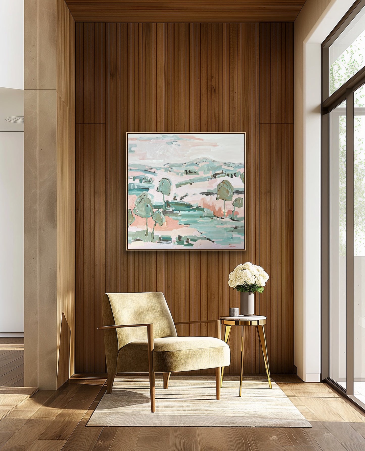 Sunshine On The Riverbank 103x103cm FRAMED