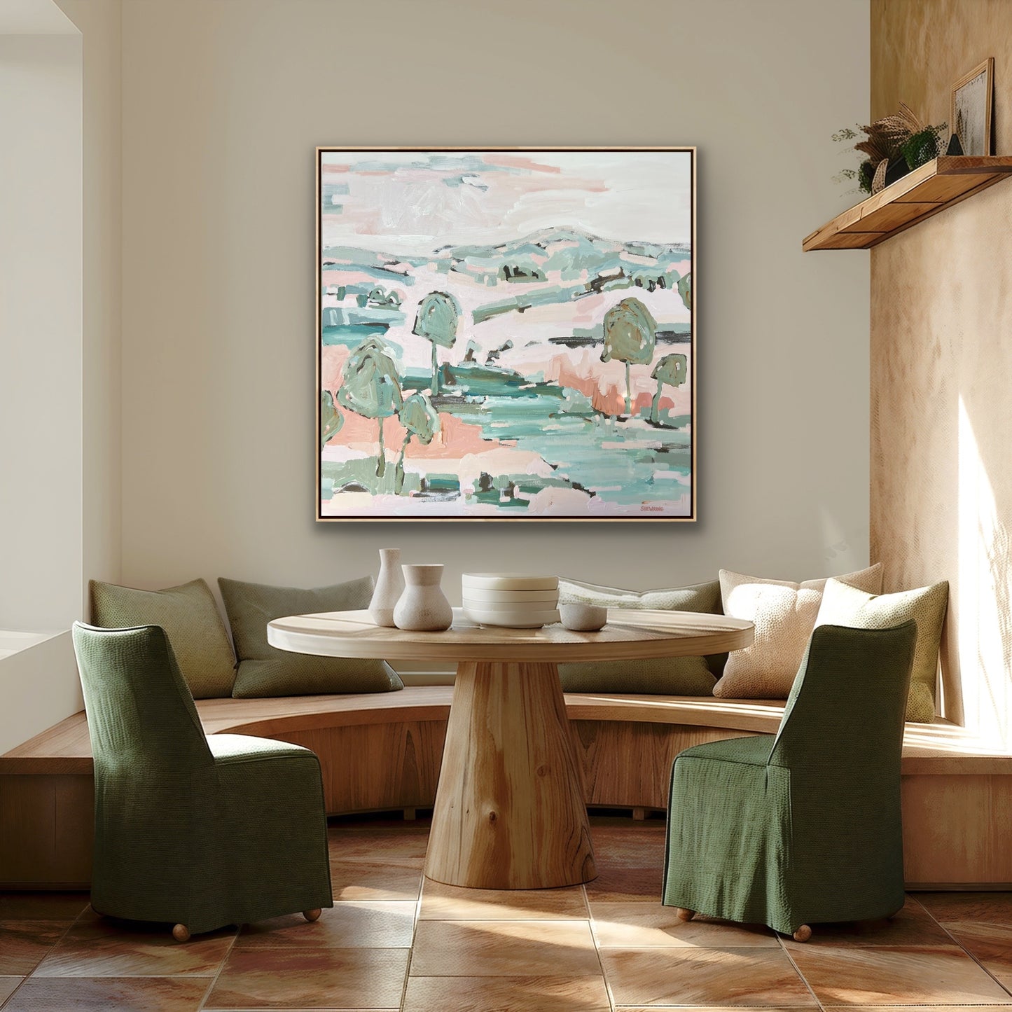 Sunshine On The Riverbank 103x103cm FRAMED