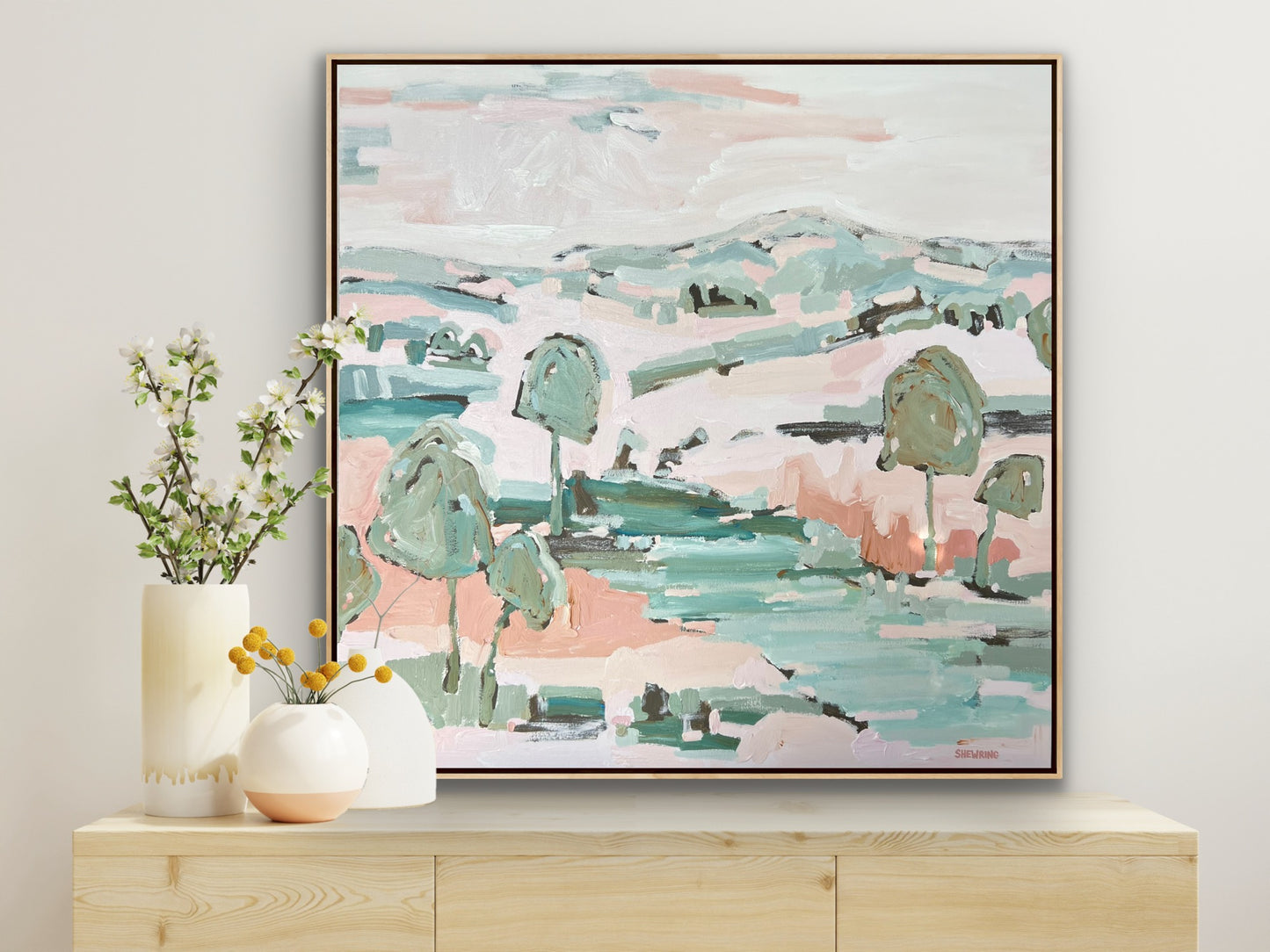 Sunshine On The Riverbank 103x103cm FRAMED