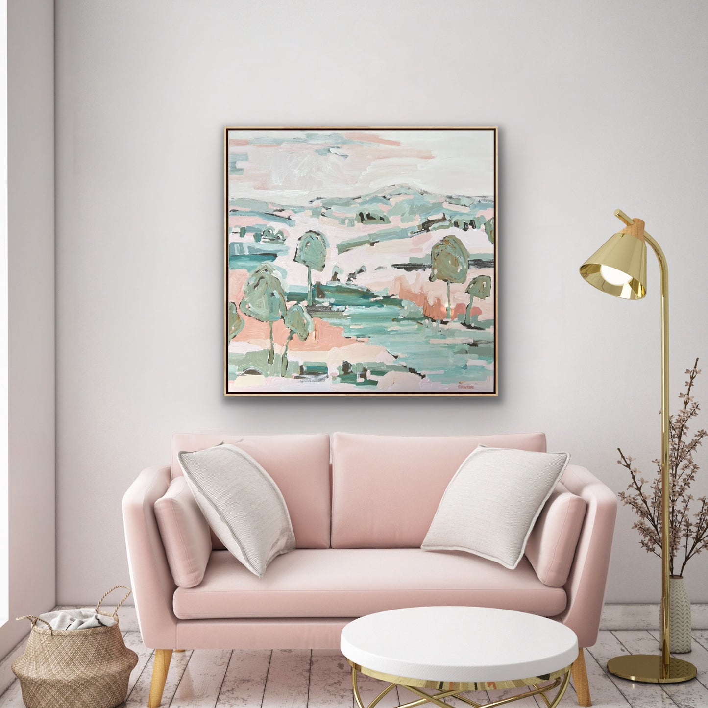 Sunshine On The Riverbank 103x103cm FRAMED