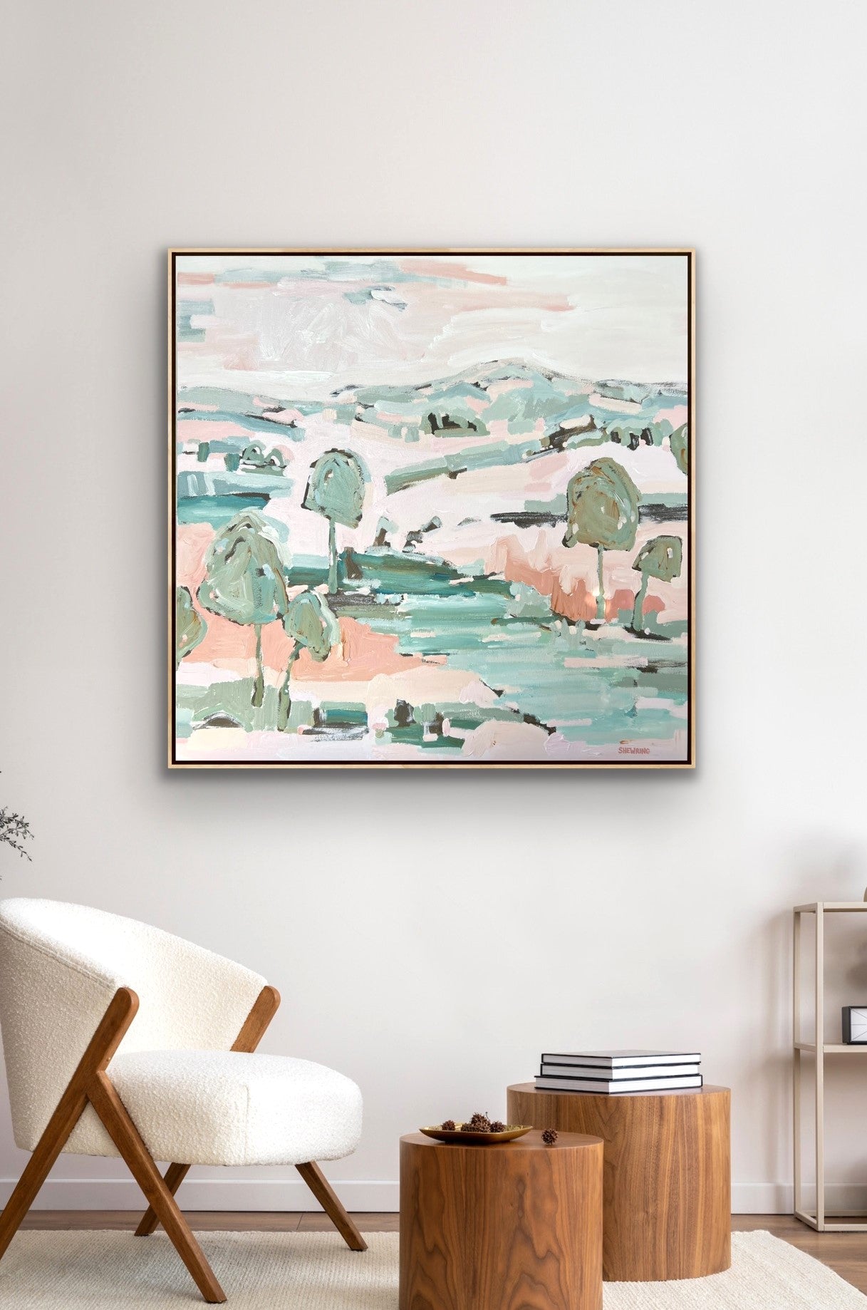 Sunshine On The Riverbank 103x103cm FRAMED