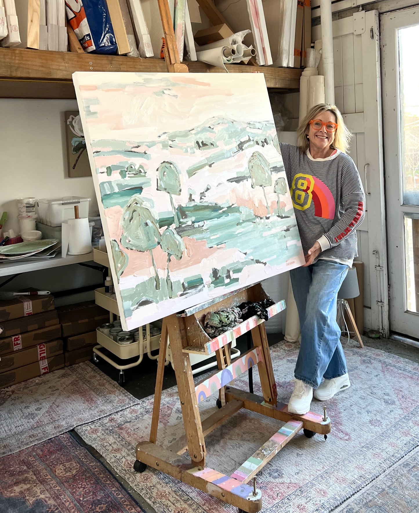 Sunshine On The Riverbank 103x103cm FRAMED