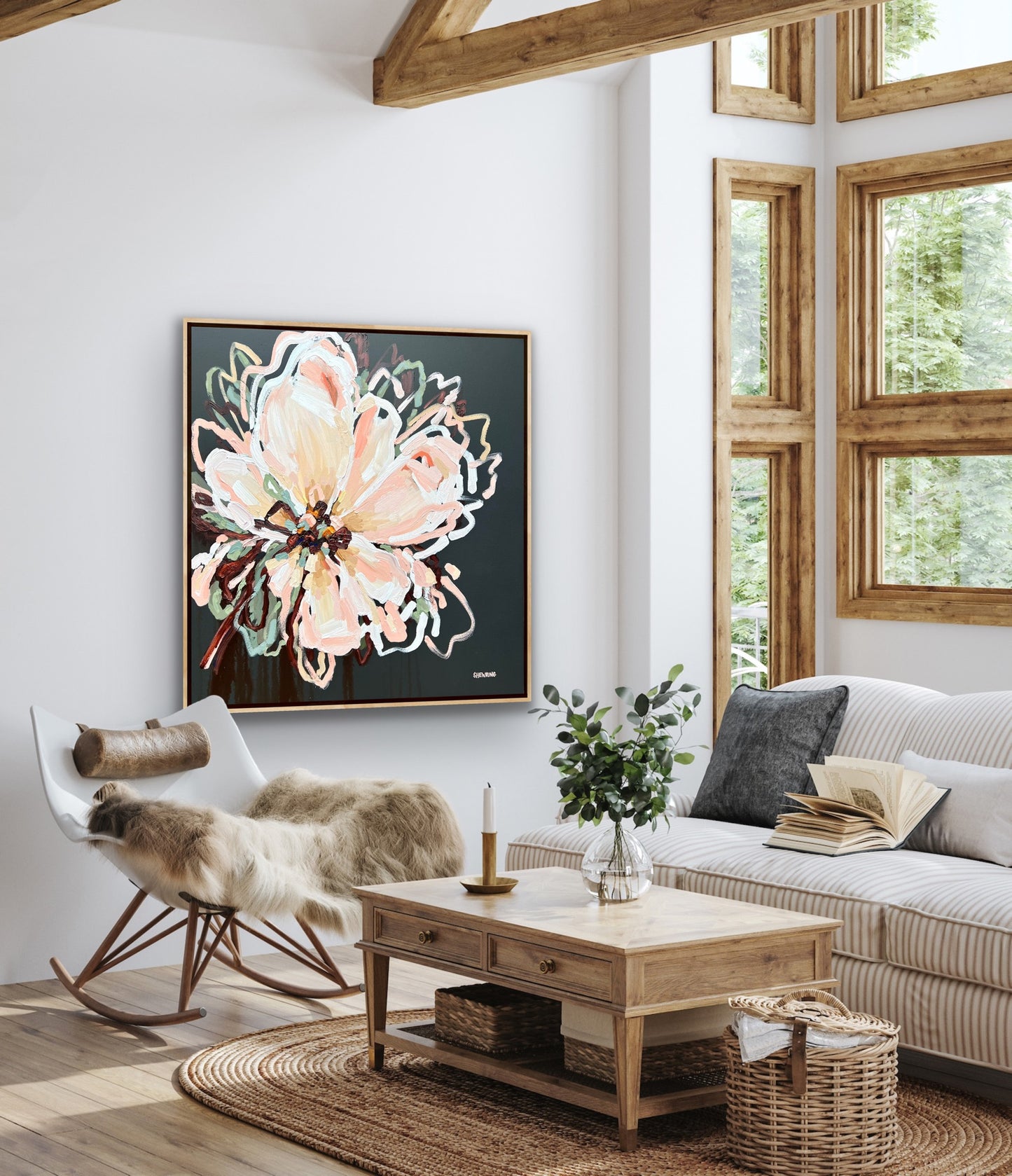 Winter Flower 103x103cm FRAMED SOLD