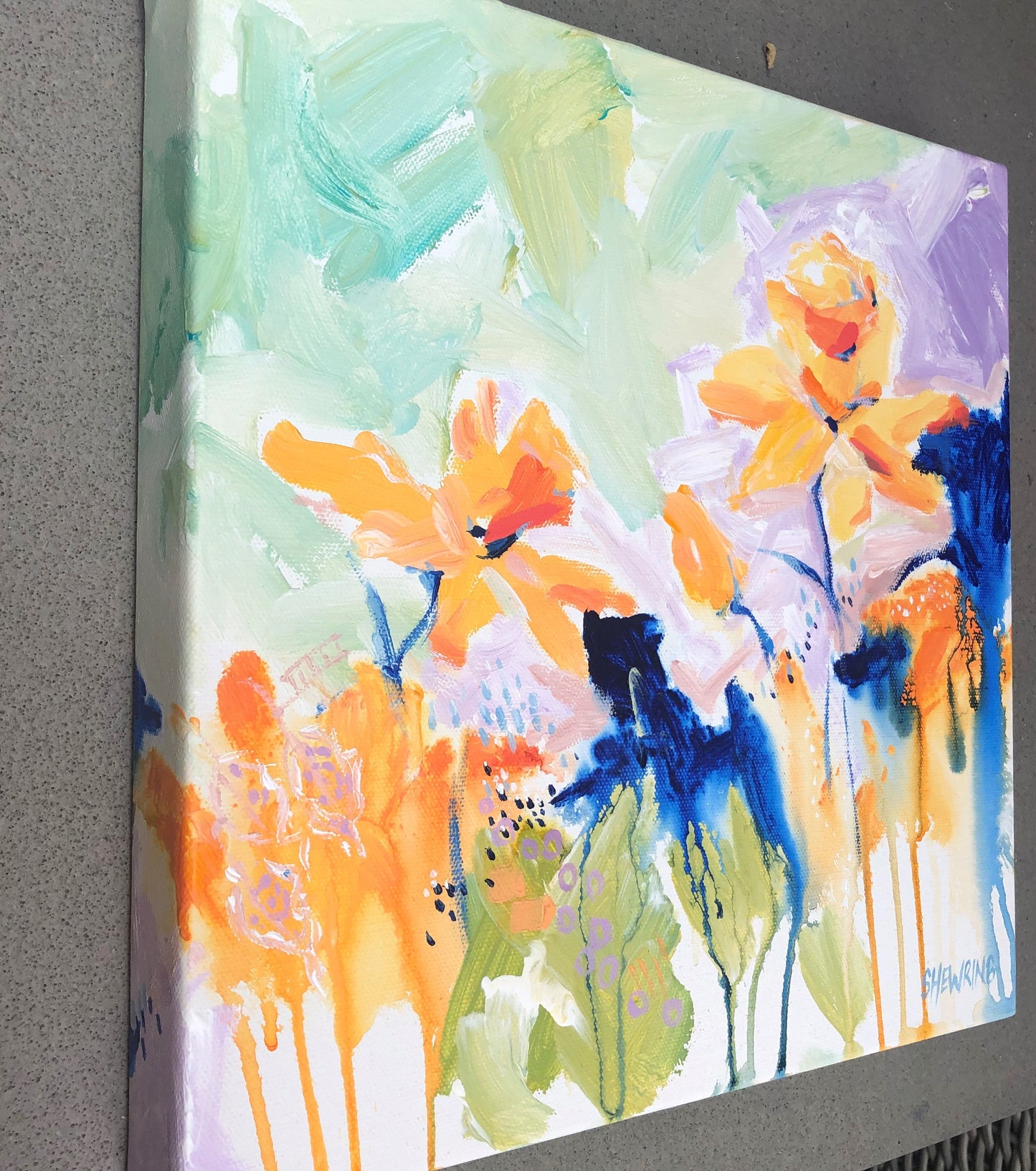 Daffodil Dance 30x30cm FRAMED SOLD