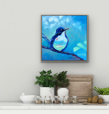 Blue Bird Sings - 28 x 28 cm FRAMED