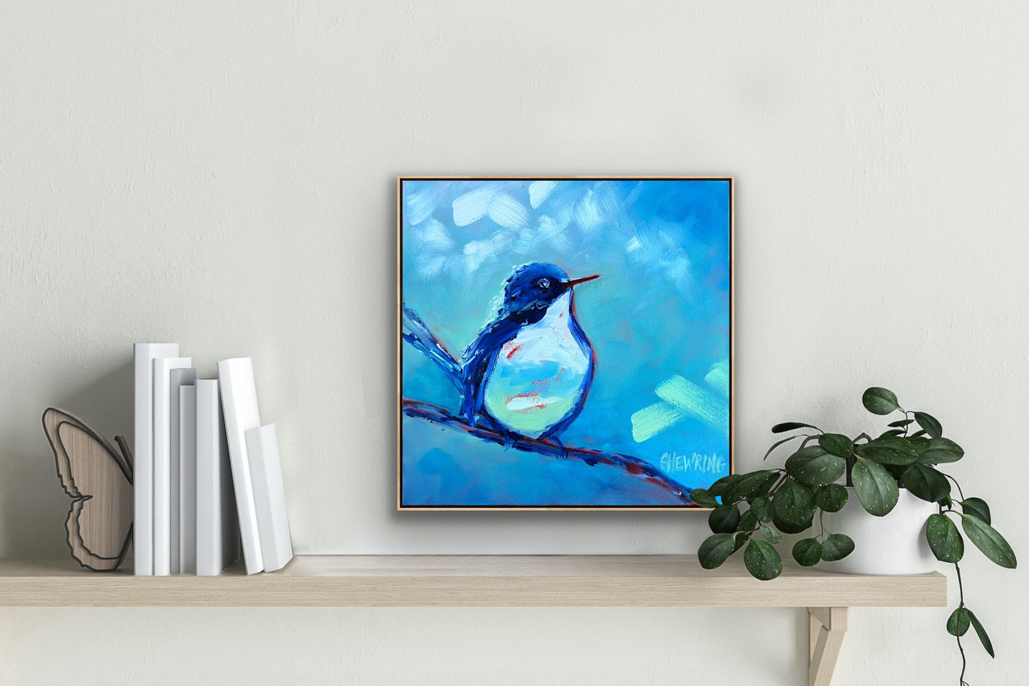 Blue Bird Sings - 28 x 28 cm FRAMED