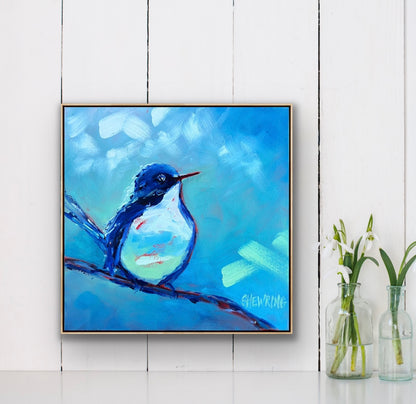 Blue Bird Sings - 28 x 28 cm FRAMED