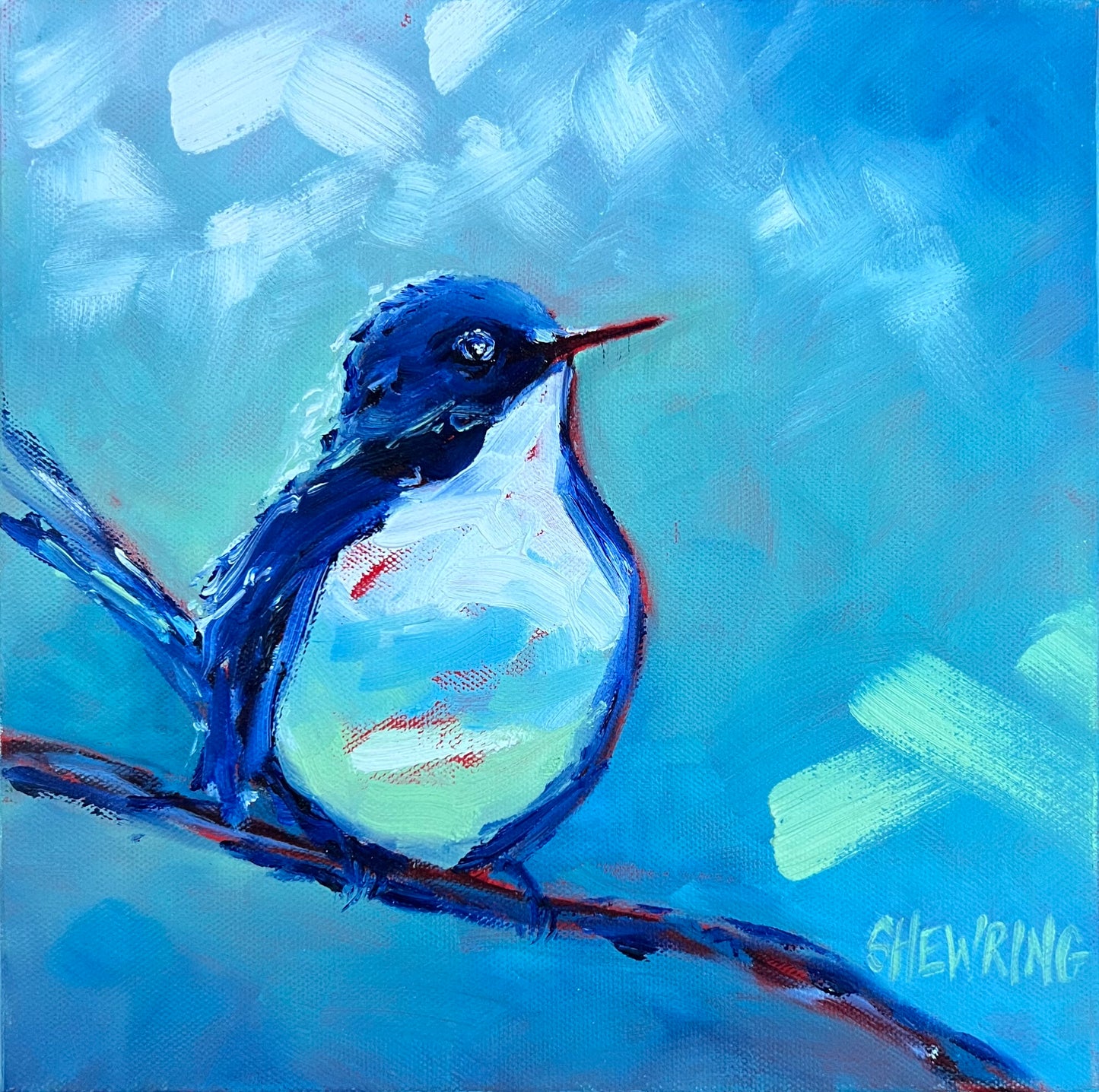 Blue Bird Sings - 28 x 28 cm FRAMED