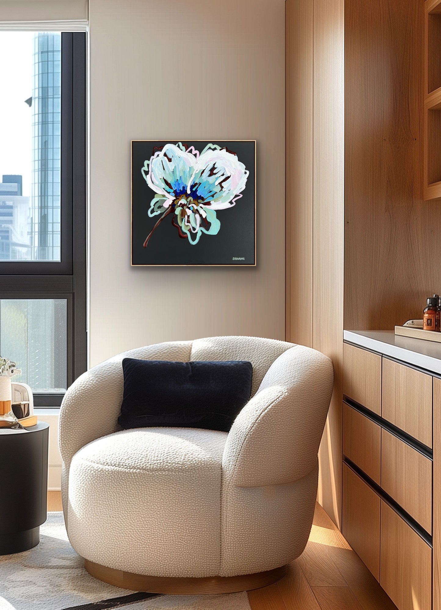 Sunlit Blue 63x63cm FRAMED