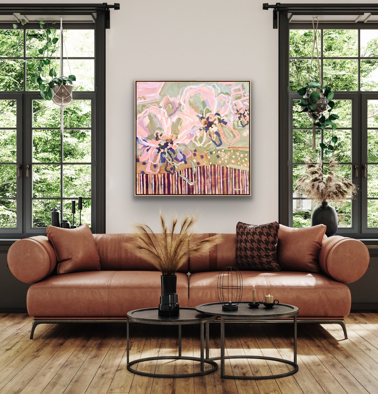 Lovers Sunlit Flowers 103x103 cm Framed