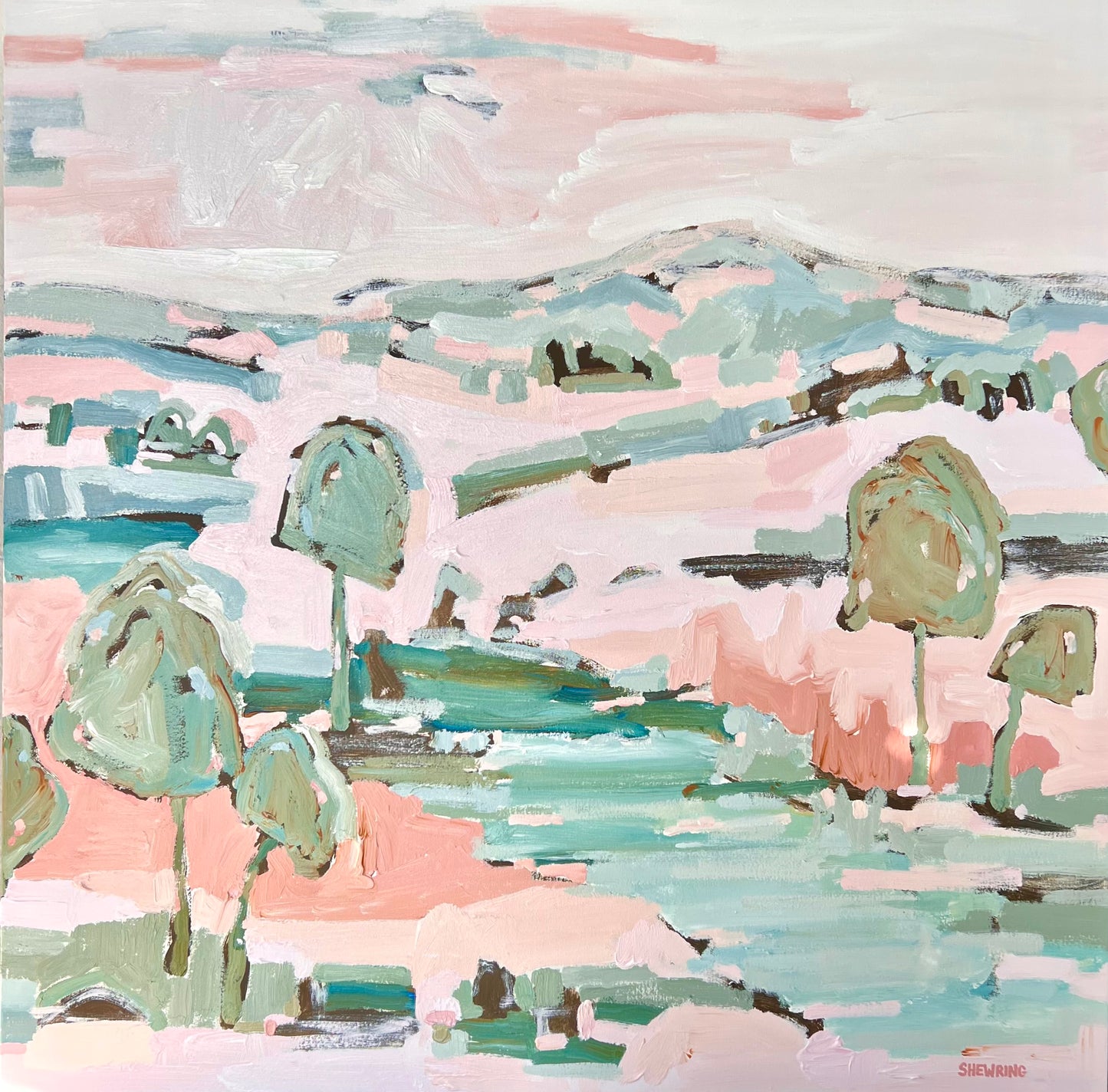 Sunshine On The Riverbank 103x103cm FRAMED