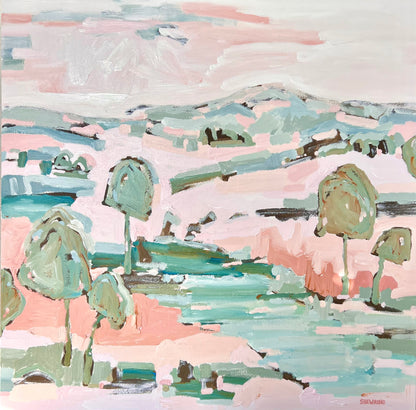 Sunshine On The Riverbank 103x103cm FRAMED