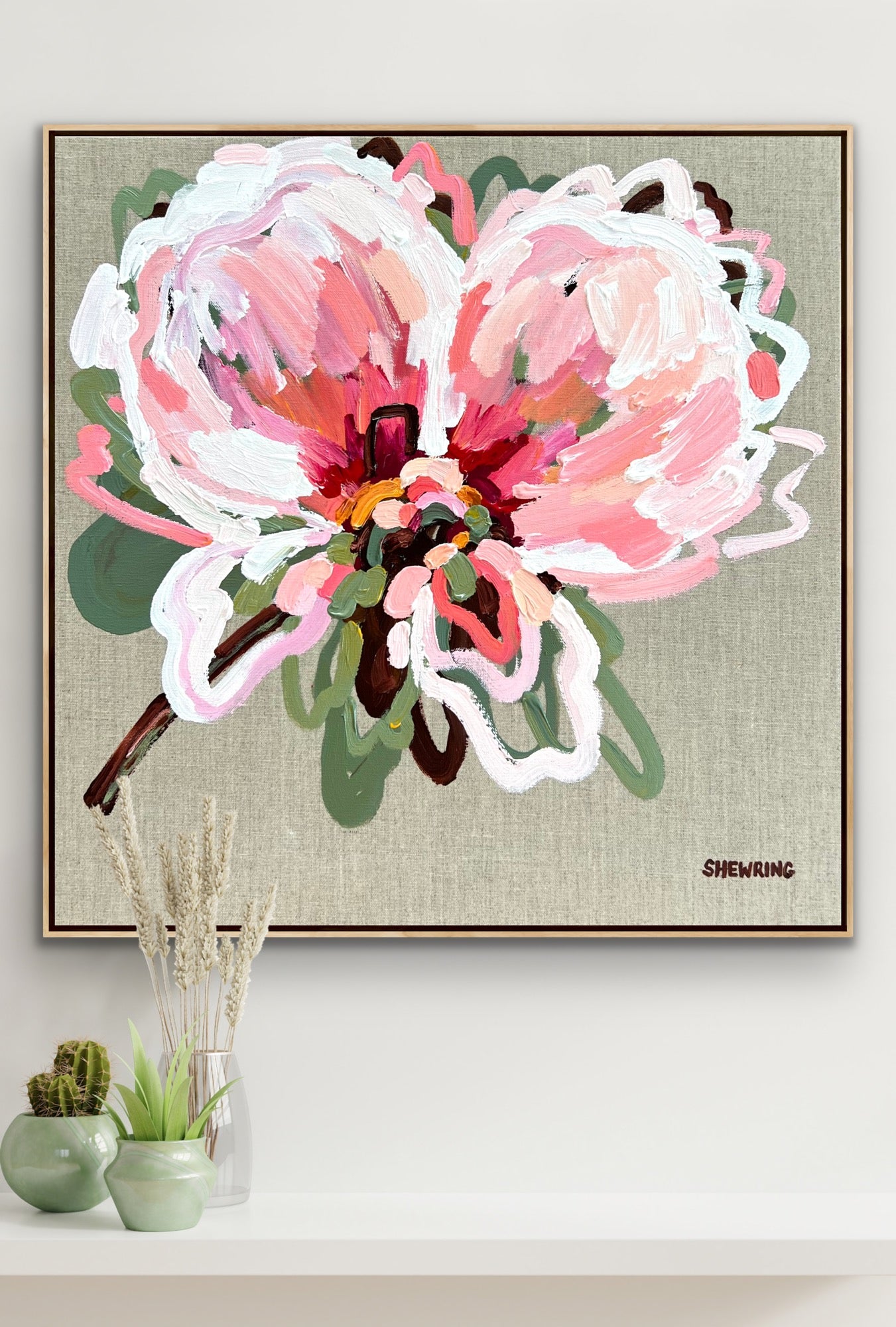 Lovers Of Pink 53x53cm FRAMED **exclusively available and on display at MYNT Gallery in Canterbury VIC, shipping Australia wide**