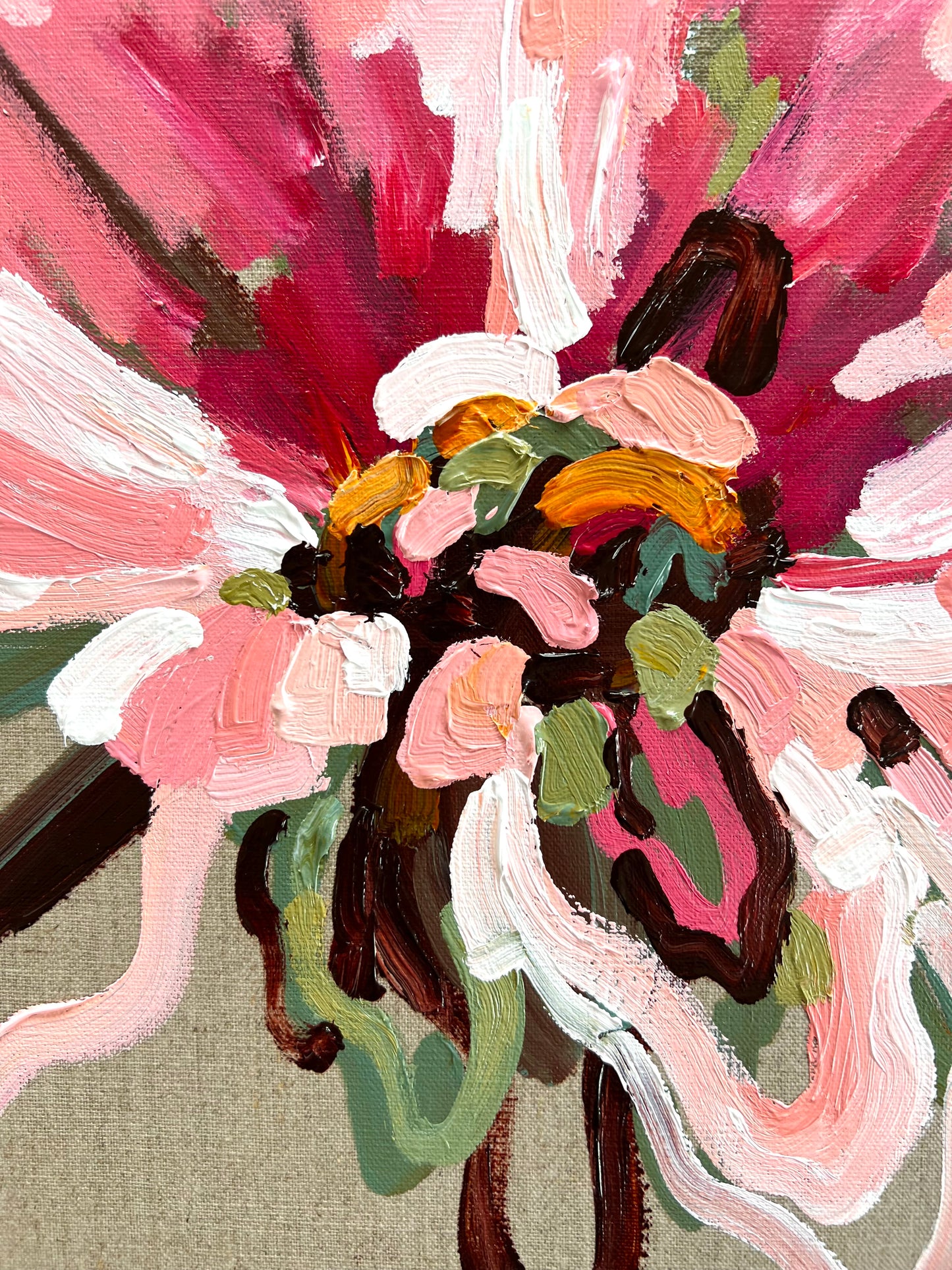 Pink On Linen 53x53cm FRAMED
