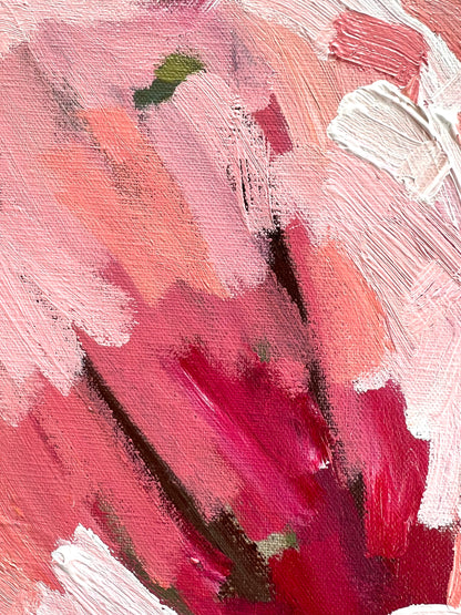 Pink On Linen 53x53cm FRAMED