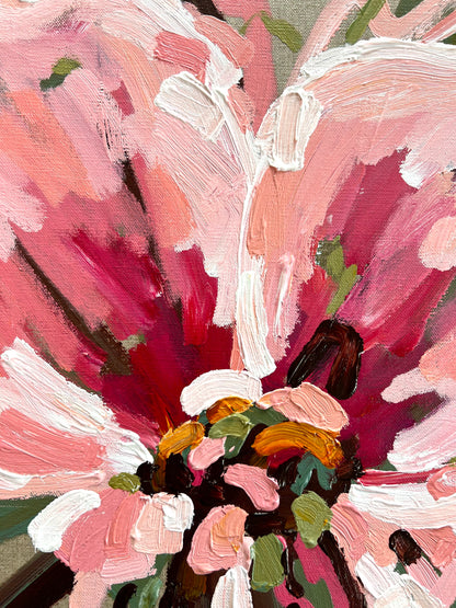 Pink On Linen 53x53cm FRAMED