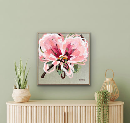 Pink On Linen 53x53cm FRAMED