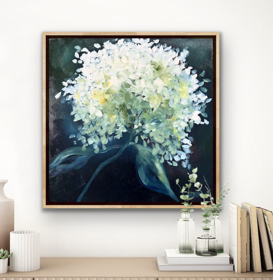 Sunlit Hydrangea 43x43cm FRAMED SOLD