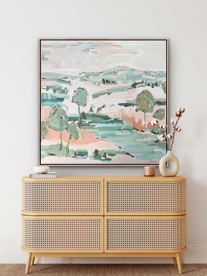 Sunshine On The Riverbank 103x103cm FRAMED