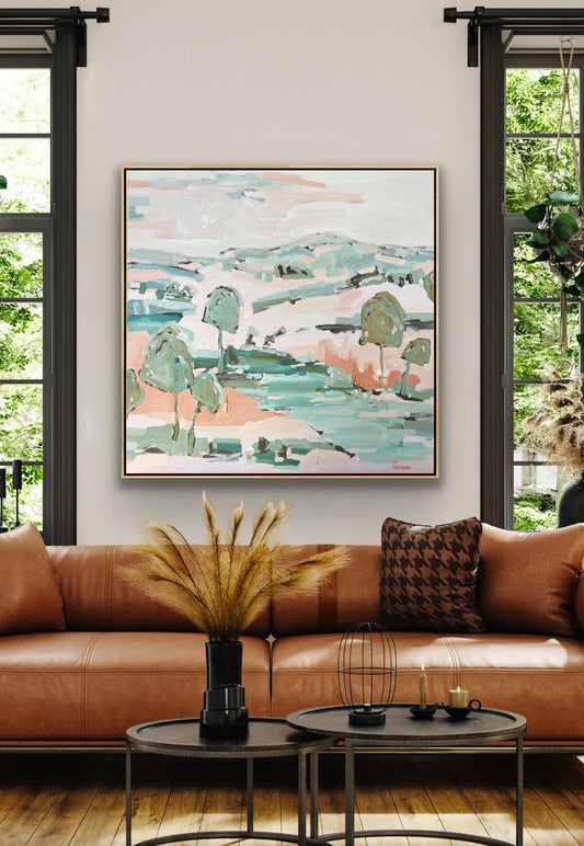 Sunshine On The Riverbank 103x103cm FRAMED