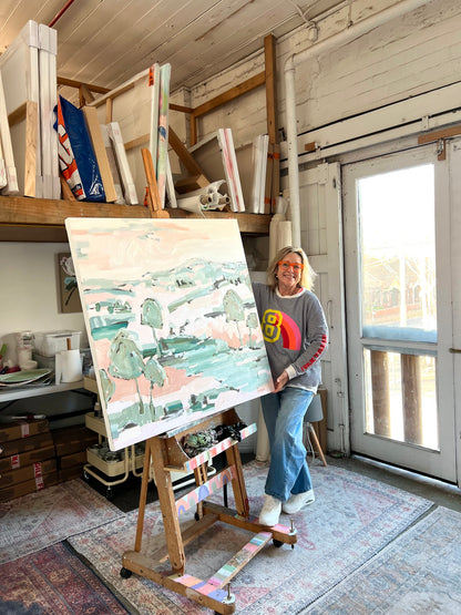 Sunshine On The Riverbank 103x103cm FRAMED