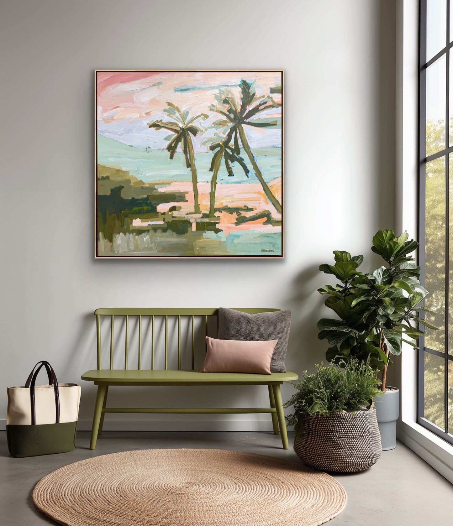 Under The Palms 103x103cm FRAMED