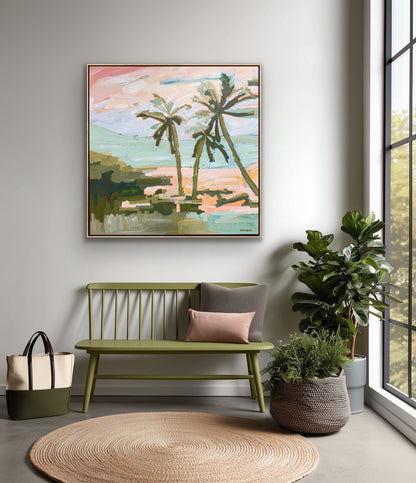 Under The Palms 103x103cm FRAMED