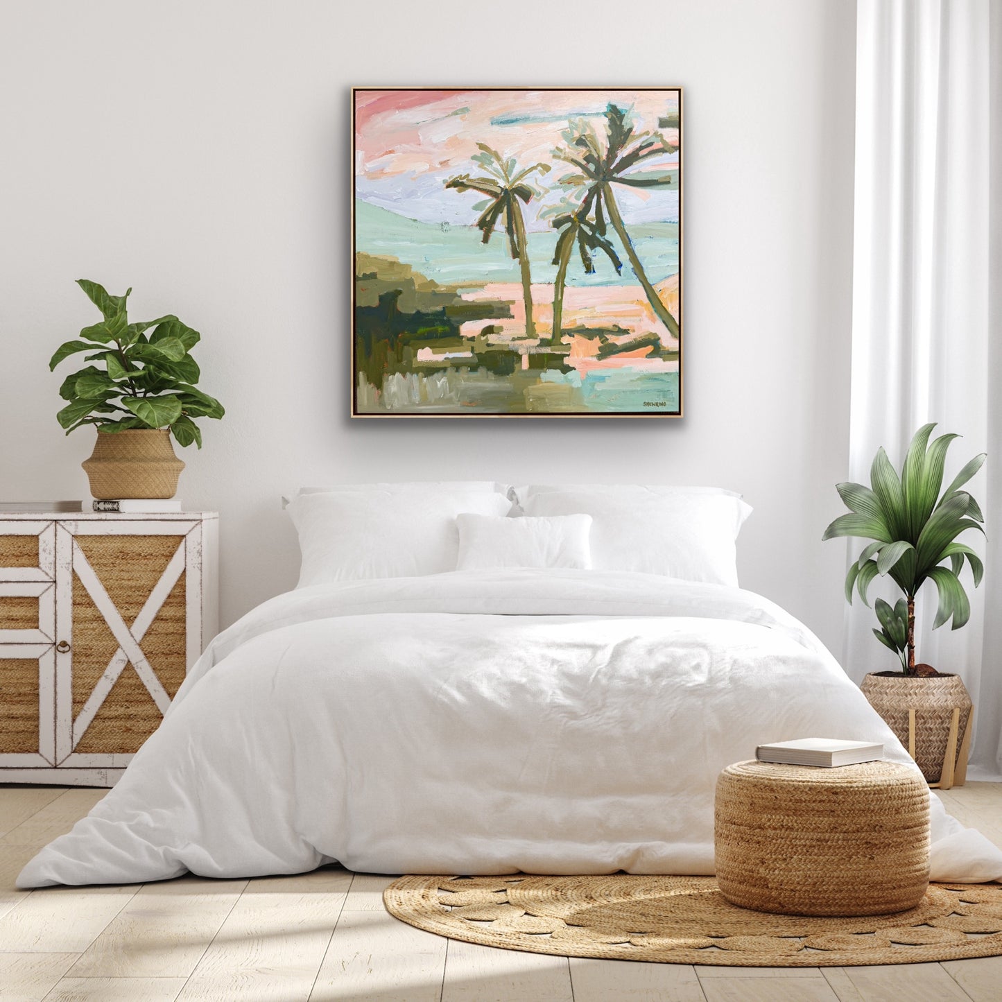 Under The Palms 103x103cm FRAMED