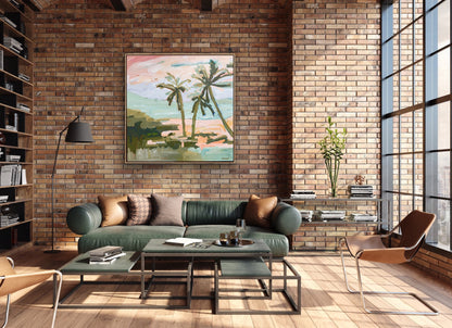 Under The Palms 103x103cm FRAMED