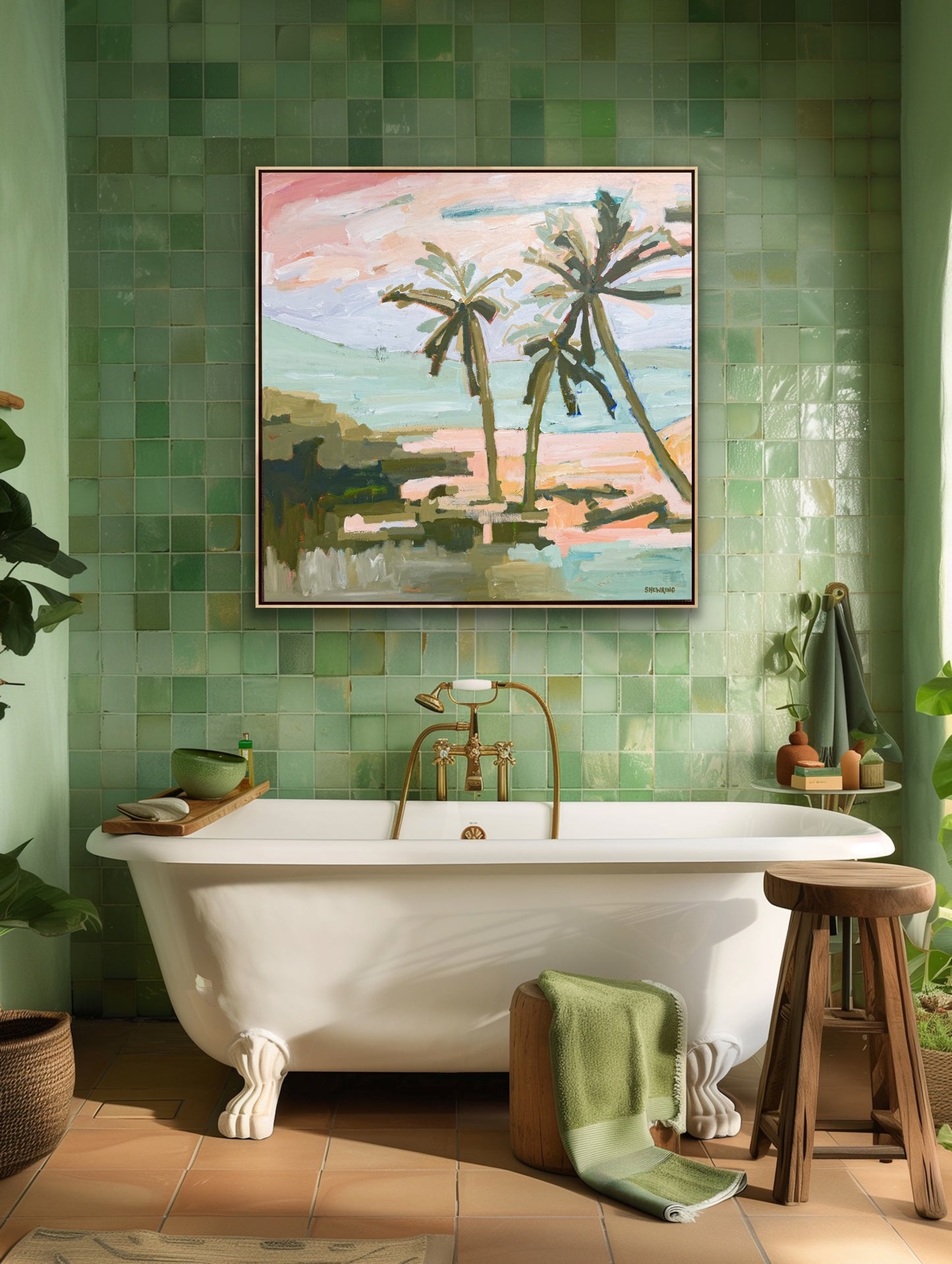 Under The Palms 103x103cm FRAMED