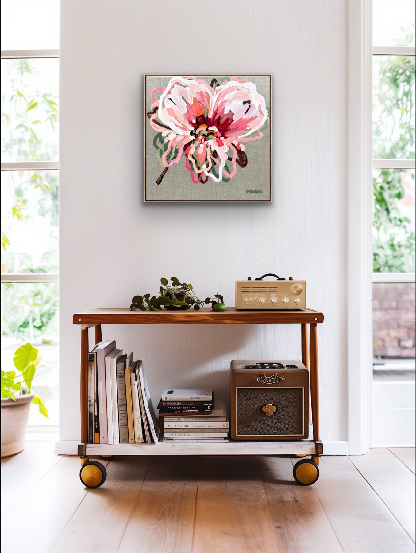 Watermelon Pink In Bloom 53x53cm FRAMED
