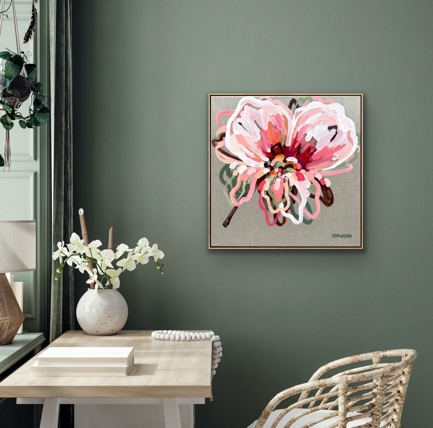 Watermelon Pink In Bloom 53x53cm FRAMED