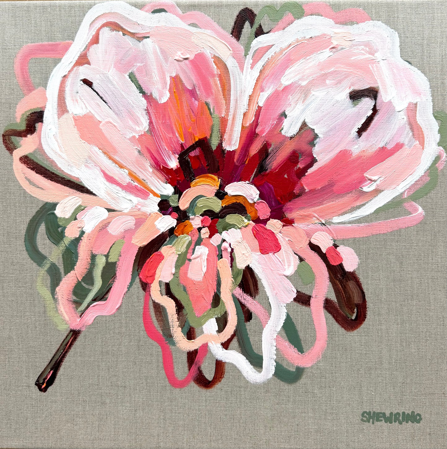 Watermelon Pink In Bloom 53x53cm FRAMED