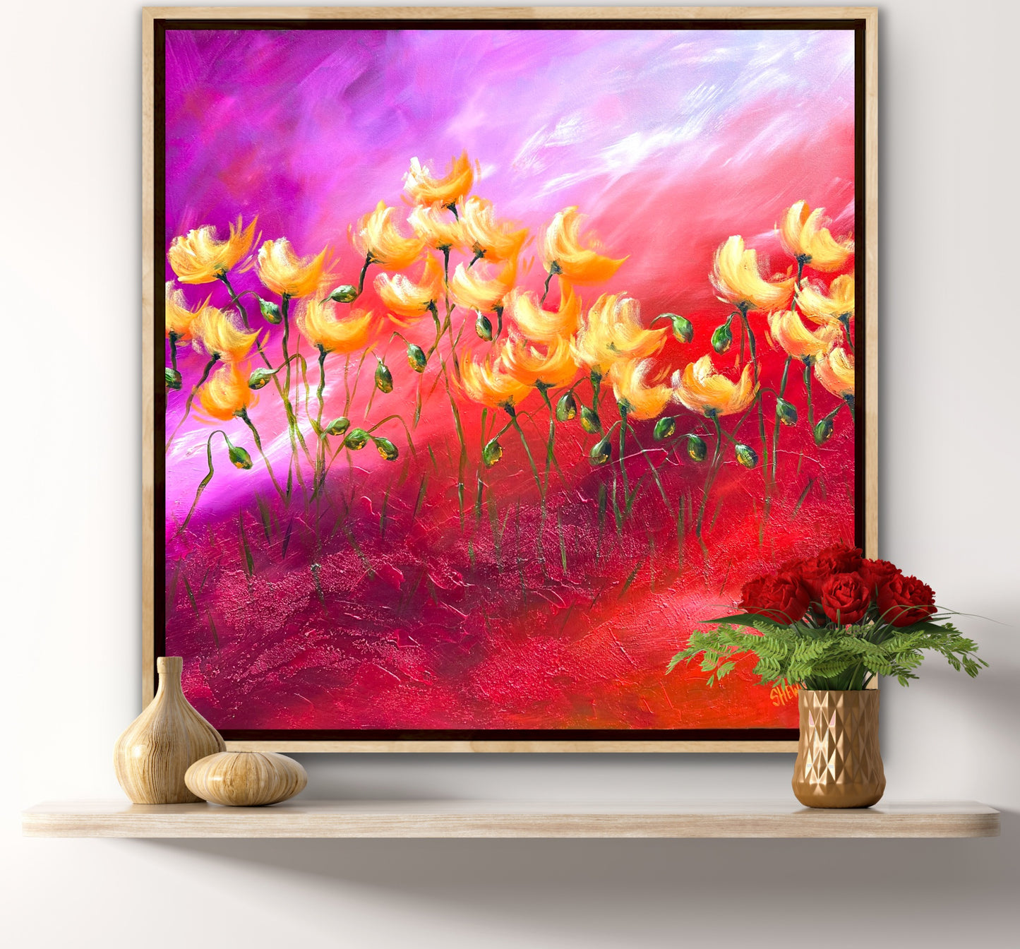 Orange Poppy 76x76cm FRAMED SOLD